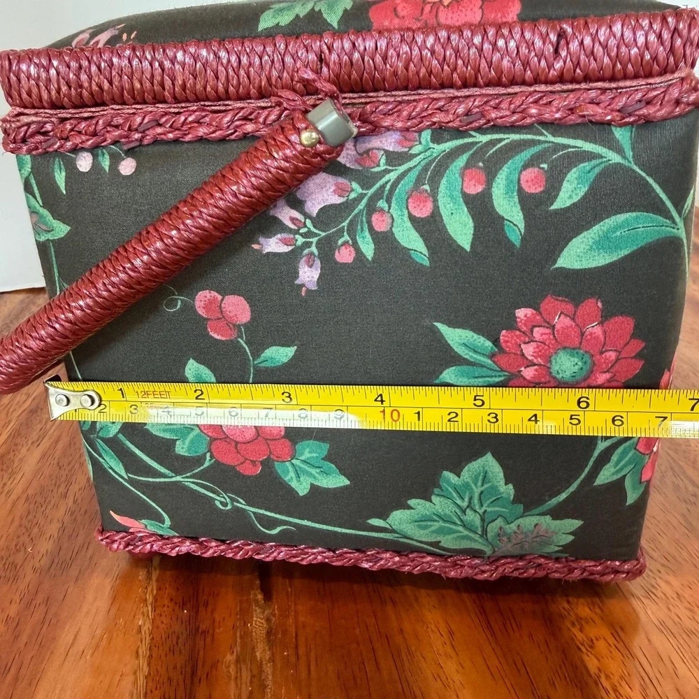 Vtg Sewing Basket Box Padded Fabric with Handle
